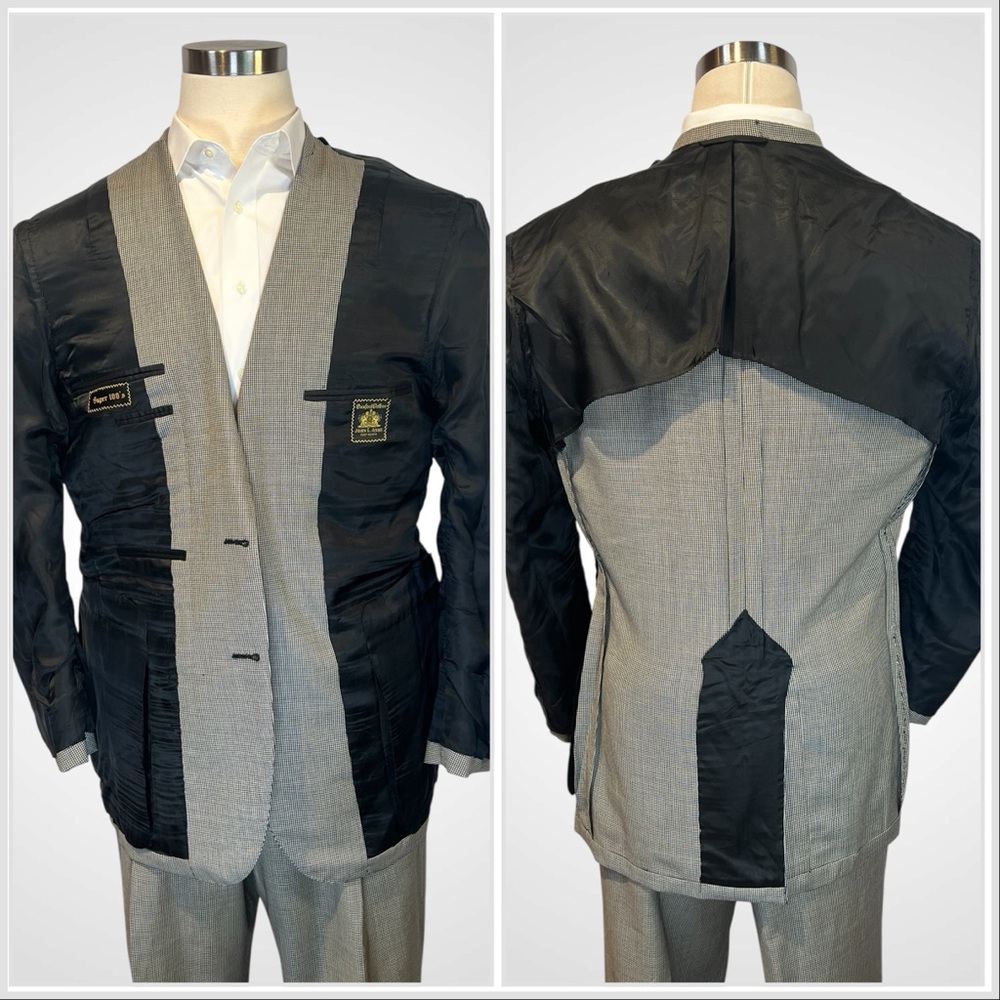 Vtg Oxxford Micro-Houndstooth Super 100s Suit 44L 37x29 Black Ivory 1/4 Lined - Picture 11 of 16
